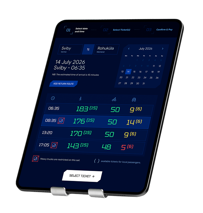 BORA booking flow on a tablet